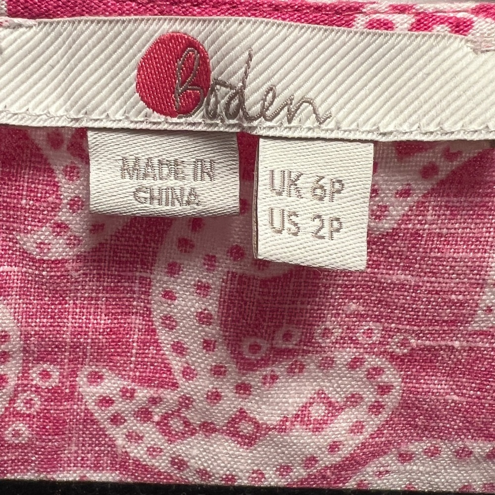 Boden Pink Paisley 100% Linen Shirt dress- Size 2P - Picture 4 of 8